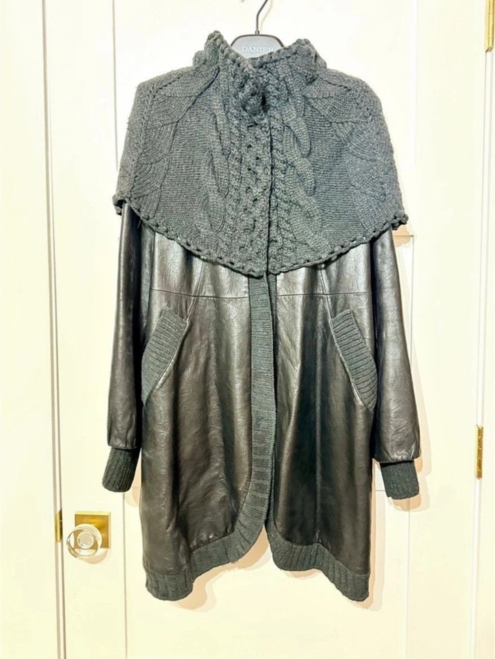 Danier Leather Knit Cape Coat Black Charcoal XS/S